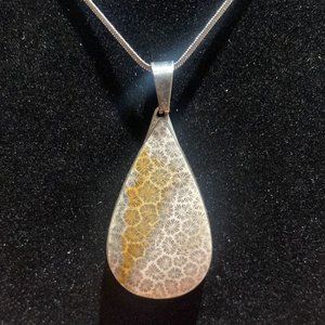 Fossilized Coral Teardrop Crystal Pendant (XL)